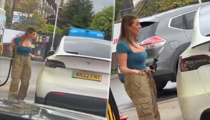 Момиче опитва да зареди гориво на “Tesla” (Видео)